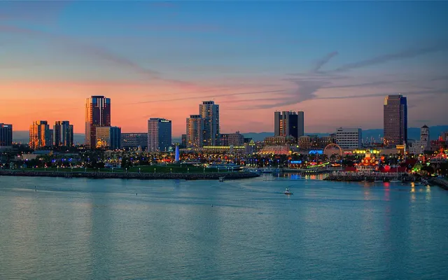 Downtown Long Beach skyline at night.