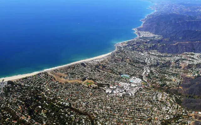 Pacific Palisades coastline and neighborhood. Archival photograph taken before the 2025 fire.