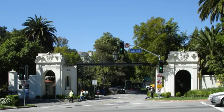 Bel Air’s west entrance at Bellagio Road and Sunset Boulevard.