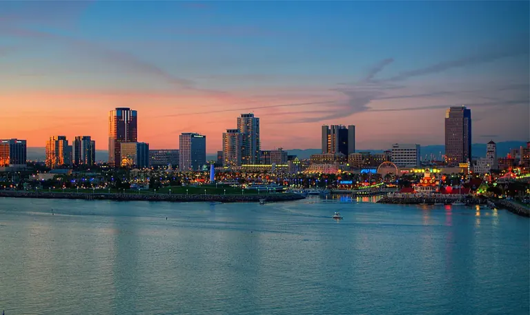 Downtown Long Beach skyline at night.