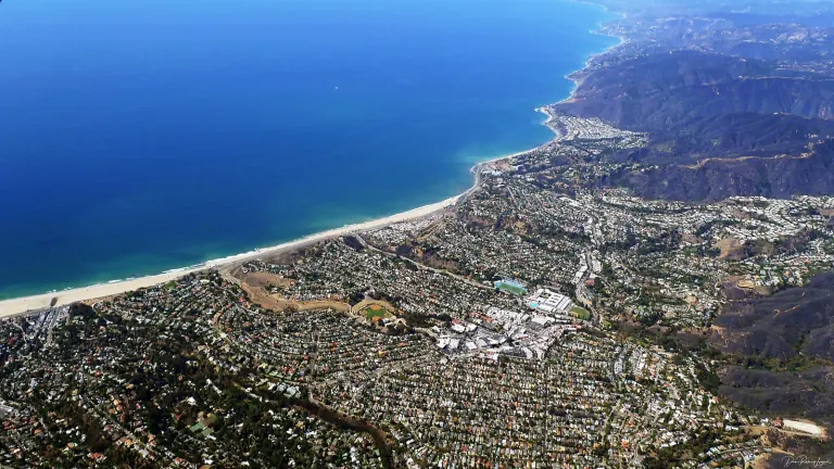 Pacific Palisades coastline and neighborhood. Archival photograph taken before the 2025 fire.