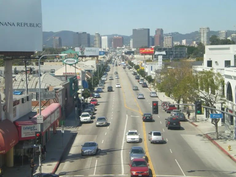 View along Westwood Boulevard in Los Angeles.