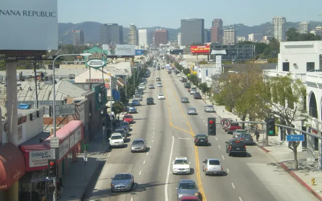 View along Westwood Boulevard in Los Angeles.